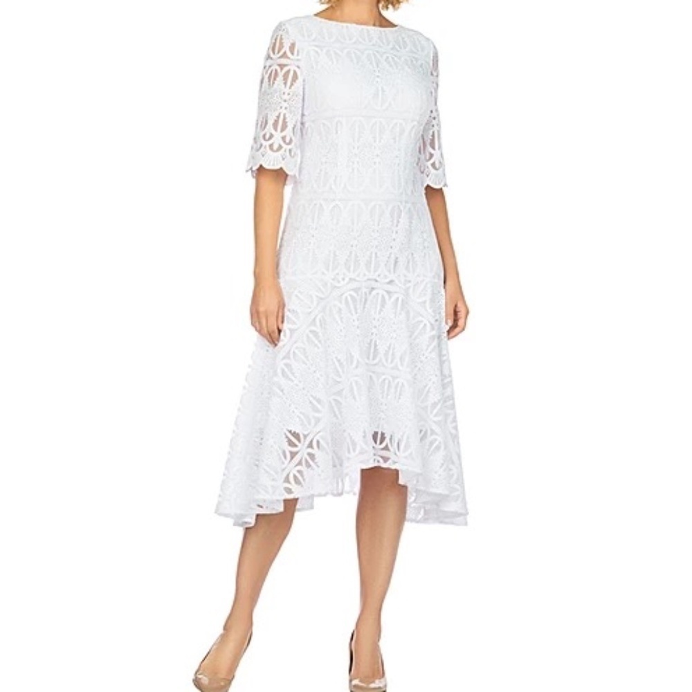 NWT Giovanna Signature ‎ Short Sleeve High-Low Fit + Flare Dress, White